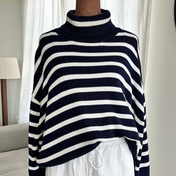 GAP Sweaters - GAP 24/7 Split Hem Turtleneck Sweater Navy White Striped Cottage Sailing Size XL